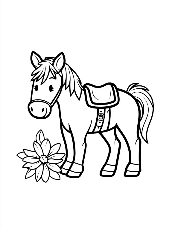 Style Donkey with Flower Coloring Page