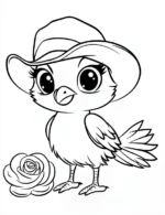 Stylish Cartoon Bird in Sun Hat Flower Coloring Page by Mindset Flow