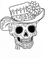 Stylish Skull Floral Accents Adult Coloring Page by Mindset Flow