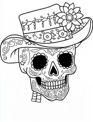 Stylish Skull Floral Accents Adult Coloring Page by Mindset Flow