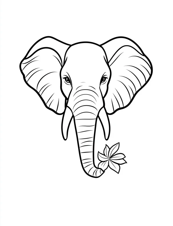 Stylized Elephant Head with Floral Accent Adult Coloring Page
