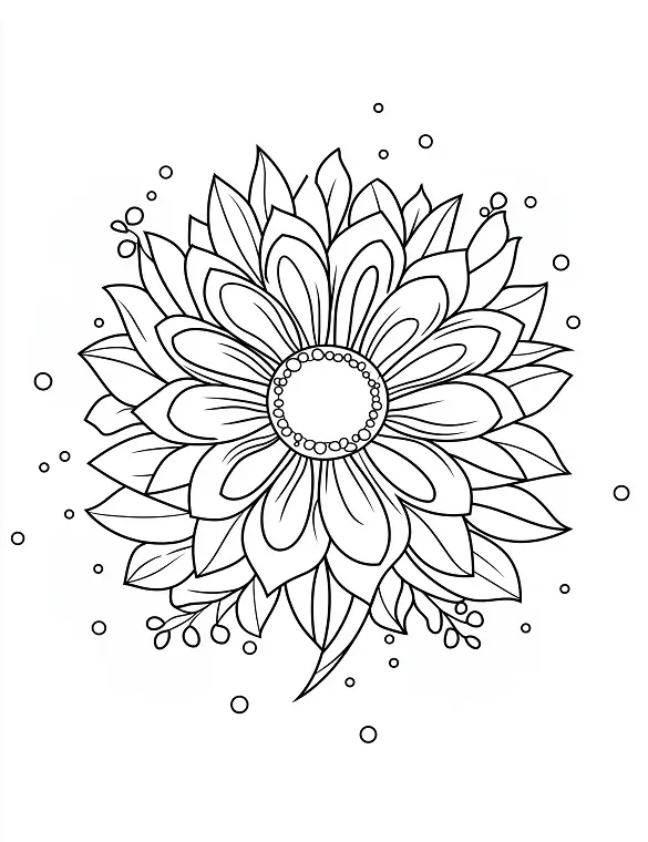 Stylized Flower Design With Petals And Circles Coloring Page by Mindset Flow
