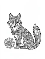 Stylized Fox with Complex Geometric Mandala Fur and Sharp Linework Coloring Page by Mindset Flow