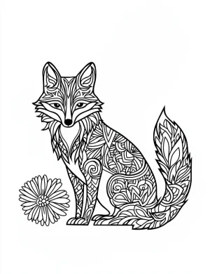 Stylized Fox with Complex Geometric Mandala Fur and Sharp Linework Coloring Page by Mindset Flow