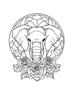 Stylized Geometric Elephant Head with Rose Details Coloring Page by Mindset Flow