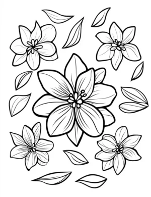 Stylized Lily Flower with Loose Petals Printable Coloring Page
