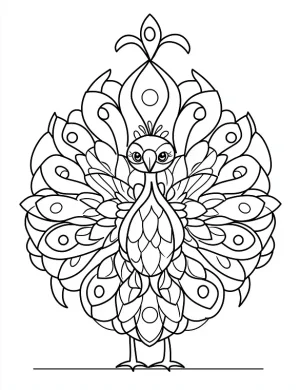 Stylized Peacock Mandala with Intricate Feather and Tail Designs Coloring Page by Mindset Flow