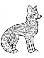 Stylized Standing Fox with Bold Geometric Mandala Pattern Fur Coloring Page by Mindset Flow