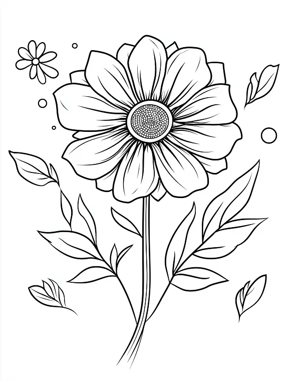 Stylized Symmetrical Flower With Leaves And Petals Coloring Page by Mindset Flow
