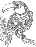 Stylized Toucan Bird With Floral Branch Design Coloring Page by Mindset Flow