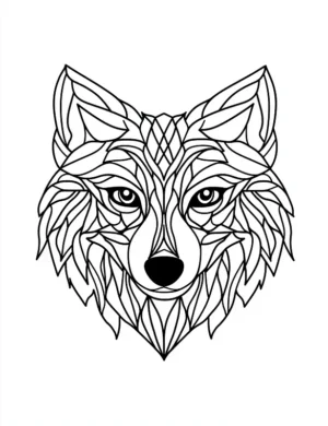 Stylized Wolf Mandala Head with Symmetrical Line Art Design Coloring Page by Mindset Flow