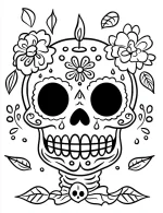 Sugar Skull Cake With a Candle On Top Coloring Page by Mindset Flow