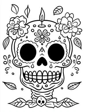 Sugar Skull Cake With a Candle On Top Coloring Page by Mindset Flow