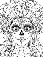 Sugar Skull Girl with Flower Crown Adult Coloring Page by Mindset Flow