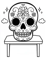 Sugar Skull On Top Of a Table Coloring Page by Mindset Flow