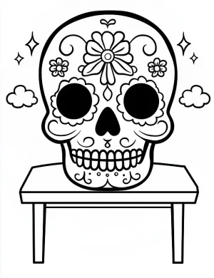 Sugar Skull On Top Of a Table Coloring Page by Mindset Flow