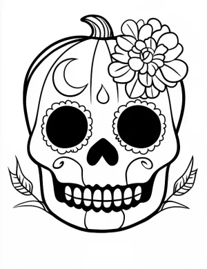 Sugar Skull With Floral Details Coloring Page by Mindset Flow