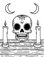Sugar Skull With Two Candles On Each Side Coloring Page by Mindset Flow