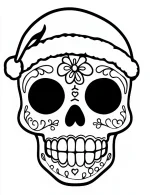 Sugar Skull With a Santa Hat Coloring Page by Mindset Flow