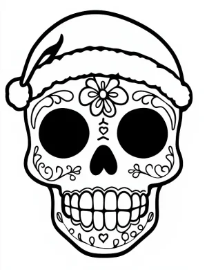 Sugar Skull With a Santa Hat Coloring Page by Mindset Flow