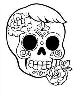 Sugar Skull With a Small Hair Coloring Page by Mindset Flow
