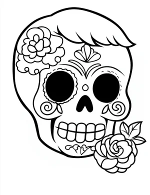 Sugar Skull With a Small Hair Coloring Page by Mindset Flow