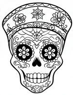 Sugar Skull with Floral Hat Adult Coloring Page By Mindset Flow