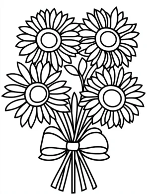 Sunflower Bouquet With Bow Adult Flower Coloring Page By Mindset Flow