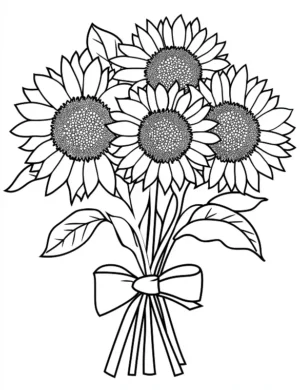 Sunflower Bouquet With Ribbon Adult Flower Coloring Page By Mindset Flow