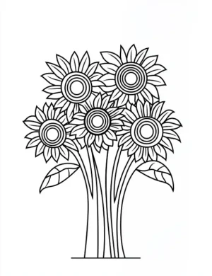 Sunflower Cluster In Vase Adult Flower Coloring Page By Mindset Flow