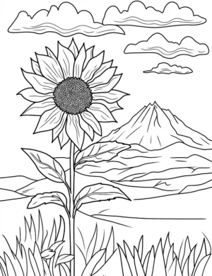 Sunflower In Mountain Landscape Adult Flower Coloring Page By Mindset Flow