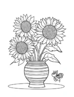 Sunflower In Vase With Bee Adult Flower Coloring Page By Mindset Flow
