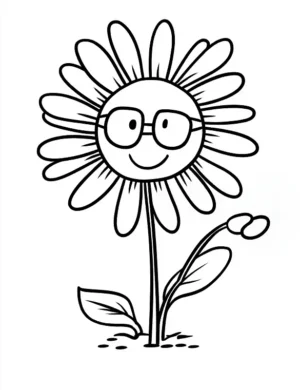 Sunflower With Glasses Adult Flower Coloring Page By Mindset Flow