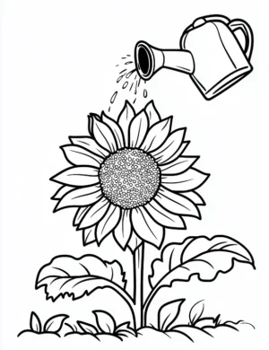 Sunflower With Watering Can Adult Flower Coloring Page By Mindset Flow