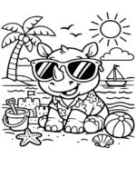 Sunny Beach Rhino Coloring Page By Mindset Flow