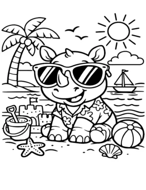 Sunny Beach Rhino Coloring Page By Mindset Flow