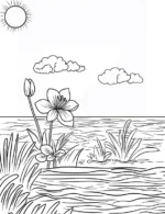 Sunny Day By The Water With Hibiscus Flower Coloring Page By Mindset Flow