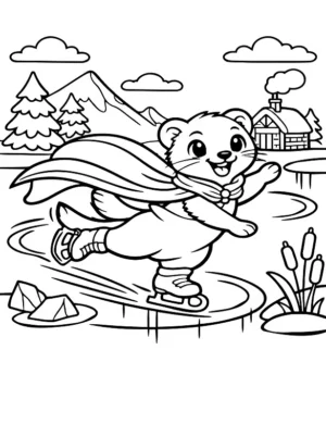 Super Otter Ice Skating in Cape Coloring Page By Mindset Flow