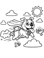 Superhero Dog Flying with Birds Coloring Page by Mindset Flow