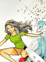 Surfer Girl Riding Big Wave Beach Adult Coloring Page How to video