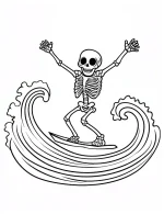 Surfing Skeleton Riding Spooky Halloween Waves Coloring Page By Mindset Flow