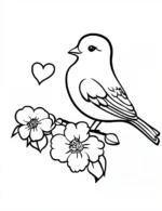 Sweet Cartoon Bird with Blossoms Flower Coloring Page By Mindset Flow