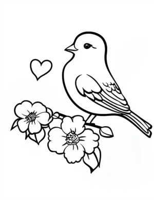 Sweet Cartoon Bird with Blossoms Flower Coloring Page By Mindset Flow