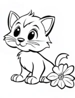Sweet Kitten with Cheerful Flower Companion Flower Coloring Page by Mindset Flow