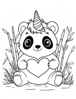 Sweet Panda Unicorn Holding Heart in Bamboo Garden Coloring Page