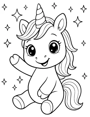 Sweet Unicorn Waving with Sparkles Coloring Page