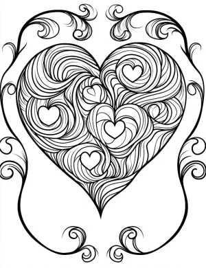 Swirling Heart Design With Twirling Vines And Swirls Coloring Page By Mindset Flow