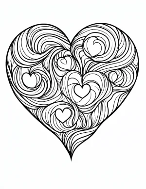 Swirly Heart Design with Multiple Hearts Coloring Page by Mindset Flow