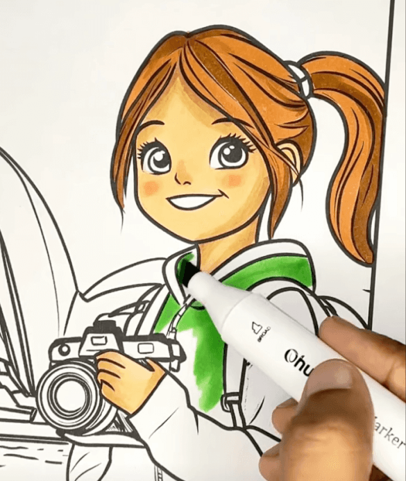 Sydney Opera House Girl Traveler Adult Coloring Page-HowToVideo