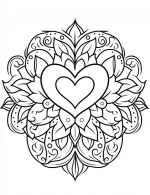 Symmetric Mandala Heart Design with Floral Elements Coloring Page by Mindset Flow